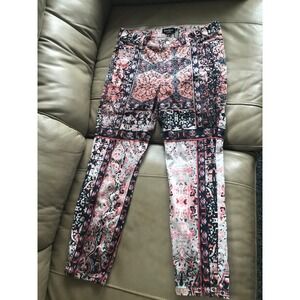 Bebe Womens Pink Black Paisley Floral Scarf Print Skinny Ankle Pants Size 29
